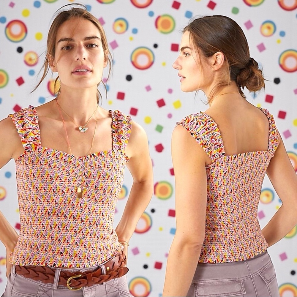 Anthropologie Maeve Women's Pink Smocked Wide Strap Tank Top XS